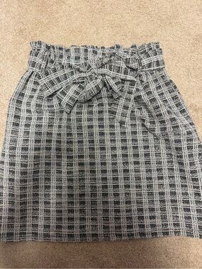 Plaid Paperbag Waist Skirt with Tie - Black & White
